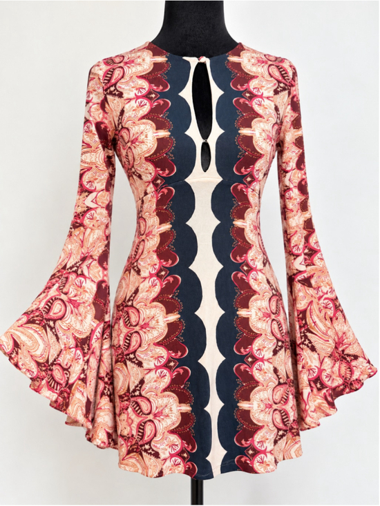 free people Dresses & Skirts - Free People Ossie Vibes Dress Size 0 Bell Sleeve Paisley Boho Mini Tunic